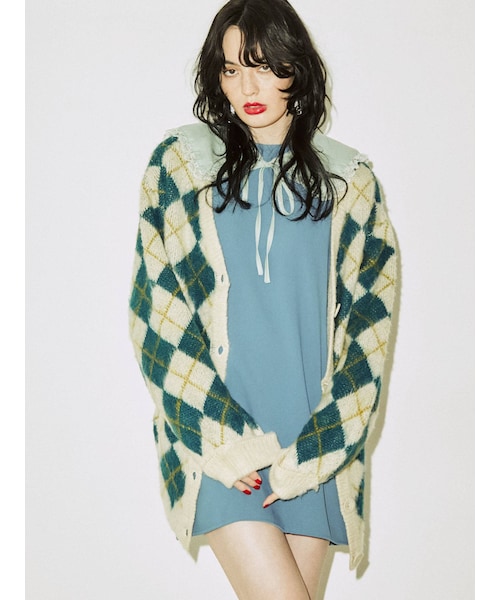 jouetie（ジュエティ）の「パターンVネックカーデ（カーディガン/ボレロ・レディース・アイスブルー/パープル/アイボリー/ピンク/ブラック・M）」の3枚目の写真