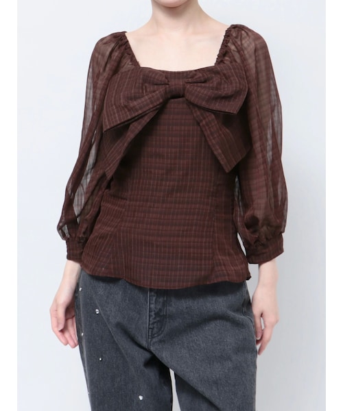 CALNAMUR（カルナムール）の「3WAY PLAID RIBBON BL/3WAYプレイドリボンブラウス（シャツ/ブラウス・レディース・ホワイト/ピンク/ブラウン・F）」の6枚目の写真