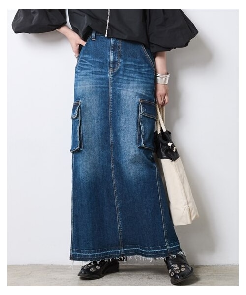 nissen（ニッセン）の「アウトポケットデニムマキシスカート＜大きいサイズ有＞シックスタイル（スカート・レディース・ブルー系デニム/ブラック系デニム・6L/8L/10L）」の5枚目の写真
