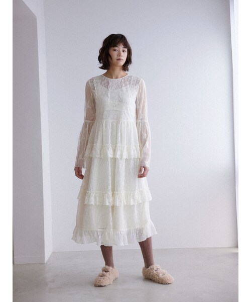 merry jenny（メリージェニー）の「lace lace frill dress（ドレス・レディース・オフホワイト/ブラック・F）」の3枚目の写真