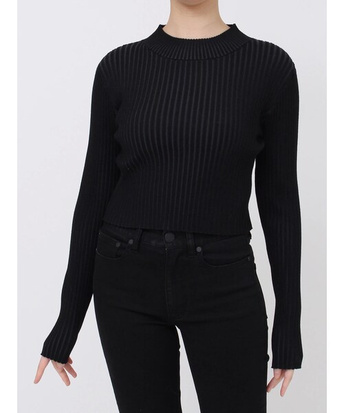 MURUA（ムルーア）の「クロップドリブニット（ニット/セーター・レディース・ホワイト/ブラック/ブルー/ミックス/ダークミックス・F）」の3枚目の写真