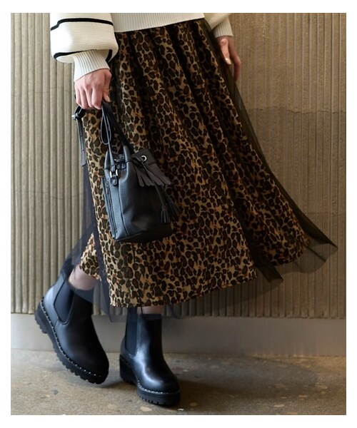 nissen（ニッセン）の「大きいサイズ プリントチュールスカート（ゆったりヒップ）（スカート・レディース・レオパード柄/ブルー系チェック柄/ベージュ系ドット柄・L/LL/3L/4L/5L/6L/8L/10L）」の13枚目の写真