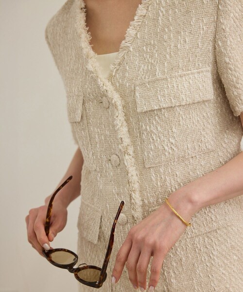 ROPE'（ロペ）の「サマーツイードハーフスリーブジャケット（ノーカラージャケット・レディース・ブラック/オフホワイト・F）」の13枚目の写真