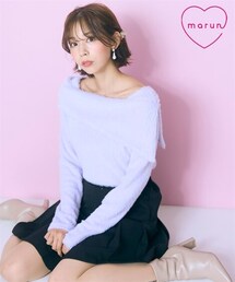 marun | ＜大きいサイズ＞シャギー調オフショルダーニットソー marun(ニット/セーター)