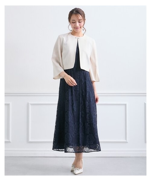 nissen（ニッセン）の「【結婚式・パーティードレス】袖スリットボレロ＋総レースワンピースアンサンブル＜大きいサイズ＞（フォーマルスーツ/小物・レディース・ブラック×グリーン/アイボリー×ネイビー・M/L/LL/3L/4L/5L）」の11枚目の写真
