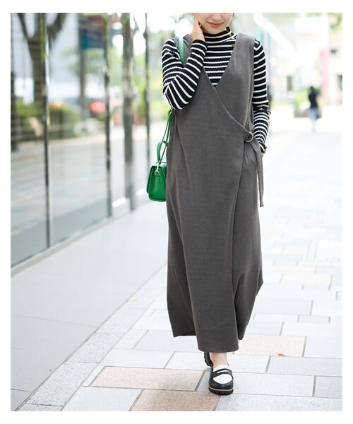 nissen（ニッセン）の「大きいサイズ ウーリッシュフラノラップオールインワン（オールインワン・サロペット・レディース・杢チャコール/ネイビー/カーキ・L/LL/3L/4L/5L/6L/8L/10L）」の11枚目の写真