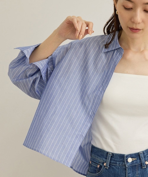 ROPE'（ロペ）の「【洗える】コットンシアークロップドシャツブラウス（シャツ/ブラウス・レディース・ブラック/ホワイト/ブルー系・36/38）」の10枚目の写真