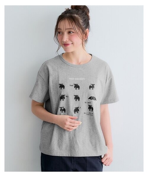 nissen（ニッセン）の「moz(モズ)なかよしエルクプリントゆるＴシャツ＜大きいサイズ有＞（Tシャツ/カットソー・レディース・杢グレー/チャコール/ペールグリーン・S/M/L/LL/3L/4L/5L）」の11枚目の写真