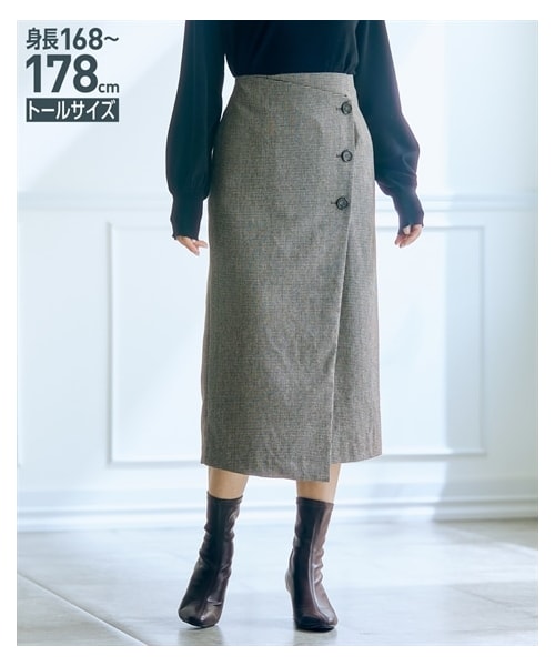 nissen（ニッセン）の「高身長　チェック柄ラップスカート（トールサイズ）（スカート・レディース・ブラウン系チェック/黒系チェック・MTT/LTT/LLTT/3LTT/4LTT/5LTT）」の15枚目の写真