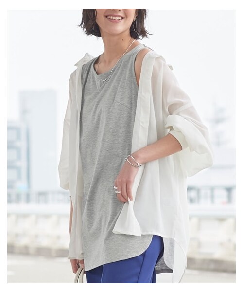 nissen（ニッセン）の「大きいサイズ フィッシュテールロング丈タンクトップ（キャミソール・レディース・オフホワイト/黒/杢グレー・L/LL/3L/4L/5L/6L/8L/10L）」の19枚目の写真