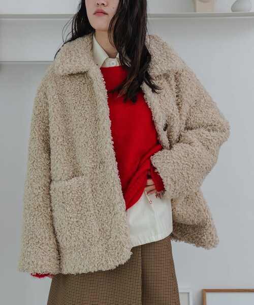 URBAN RESEARCH（アーバンリサーチ）の「ECOPELカーリーファーコート（テーラードジャケット・レディース・IVORY/D.BROWN・FREE）」の8枚目の写真