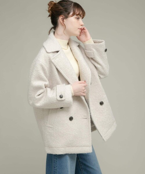 URBAN RESEARCH Sonny Label（アーバンリサーチサニーレーベル）の「ウールライクカーリーシャギーコクーンコート（テーラードジャケット・レディース・エクリュ/グレー/チャコール・FREE）」の4枚目の写真