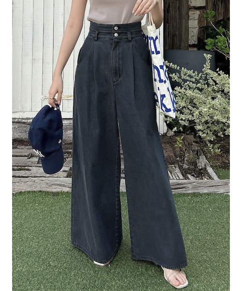 dazzlin（ダズリン）の「ダブルハイウエストワイドデニムパンツ（デニムパンツ・レディース・ピンク/ブラック/ブルー/インディゴ・S/M/XS）」の2枚目の写真