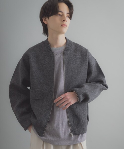 SENSE OF PLACE by URBAN RESEARCH（センスオブプレイスバイアーバンリサーチ）の「『洗濯可』ダブルポケットニットブルゾン（ブルゾン・メンズ・BLACK/BROWN・M/L）」の6枚目の写真