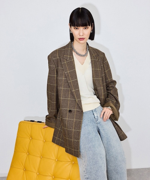 ADAM ET ROPE'(アダムエロペ)の「ダブルブレストチェックジャケット(テーラードジャケット・レディース・ブラック系/ブラウン・36/38)」の17枚目の写真