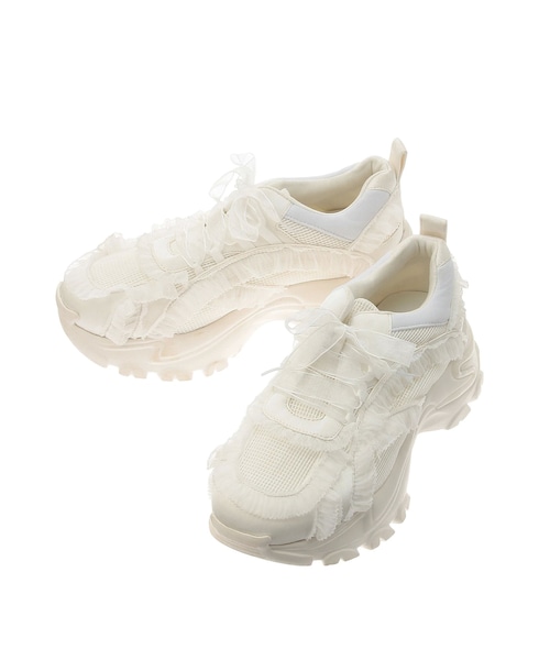 merry jenny（メリージェニー）の「frill frill スニーカー（スニーカー・レディース・オフホワイト/アイボリー/ブラック/ピンク・M/L）」の2枚目の写真