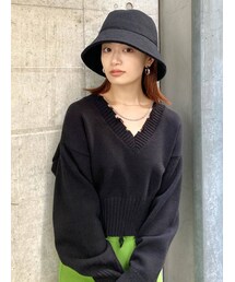 EMODA | ヘムクラッシュVネックニット(ニット/セーター)