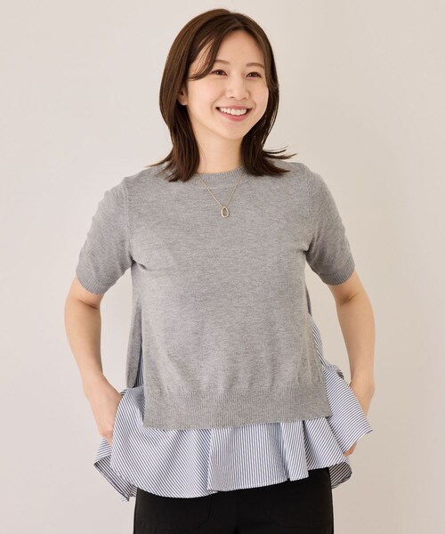 Jayro(ジャイロ)の「ドッキング半袖プルオーバー(ニット/セーター・レディース・ブラック系/グレー/ホワイト系/ネイビー/サックス/ピンク・F)」の3枚目の写真