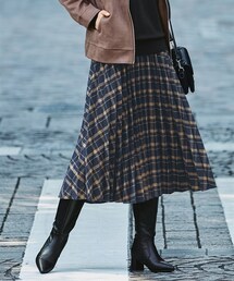 nissen | 大きいサイズ風なびくチェック柄プリーツスカート（ゆったりヒップ）(スカート)