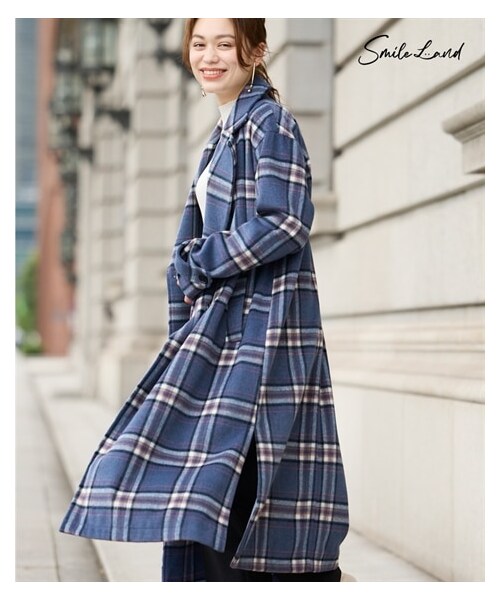 nissen（ニッセン）の「大きいサイズ シャギーチェックサイドスリットチェスターコート（ジャケット/アウター・レディース・ブルーチェック/グリーンチェック/ブラウンチェック/黒チェック・L/LL/3L/4L/5L/6L/8L/10L）」の8枚目の写真