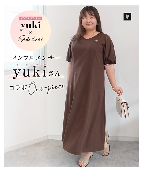 nissen（ニッセン）の「4/3AM11:00販売開始【Yukiさんコラボ】ハート刺しゅうカノコロングワンピース＜大きいサイズ有＞（ワンピース・レディース・ブラウン/黒・M/L/LL/3L/4L/5L/6L）」の2枚目の写真