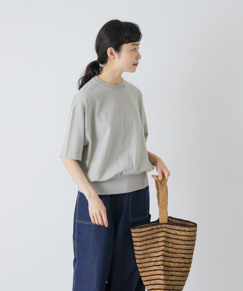 かぐれ（カグレ）の「ハイゲージコットン半袖クルーネックニット（ニット/セーター・レディース・BLACK/MINT GRAY/NAVY・Free）」の19枚目の写真