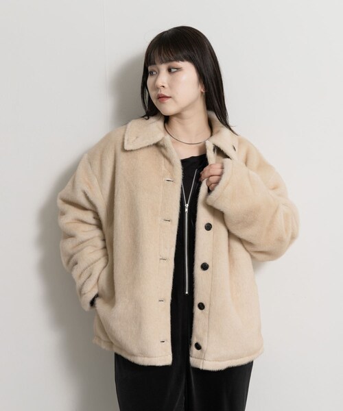 THE GOODLAND MARKET（ザグッドランドマーケット）の「&her　Reversible Fur Blouson（テーラードジャケット・レディース・BLACK/BROWN・Free）」の5枚目の写真