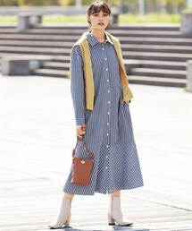 nissen | 大きいサイズ裾切替ストライプシャツワンピース(ワンピース)