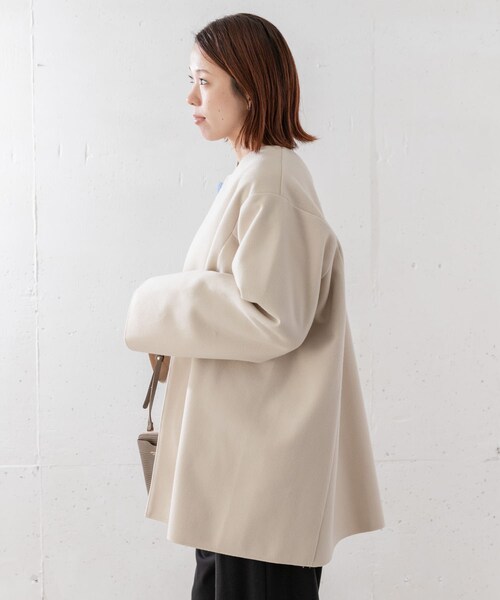 URBAN RESEARCH Sonny Label（アーバンリサーチサニーレーベル）の「ニットメルトンミドルコート（ノーカラージャケット・レディース・GRAY/NAVY/ECRU・FREE）」の14枚目の写真