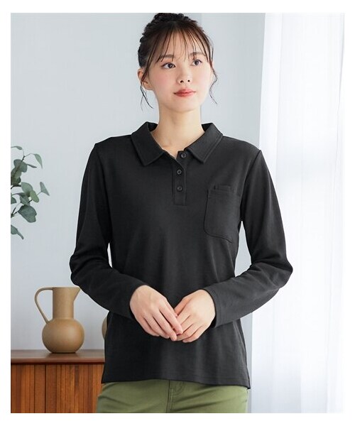 nissen（ニッセン）の「大きいサイズ　ペン差し長袖ポロシャツ（吸汗速乾・UVカット）＜大きいサイズ有＞（ポロシャツ・レディース・杢グレー/ネイビー/黒/オフホワイト・L/LL/3L/4L/5L/6L/8L/10L）」の3枚目の写真