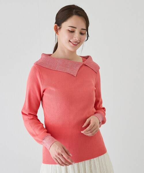 Jayro（ジャイロ）の「ラメアシメオフショル風プルオーバー（ニット/セーター・レディース・ブラック/ホワイト系/パープル系/ピンク・M）」の4枚目の写真