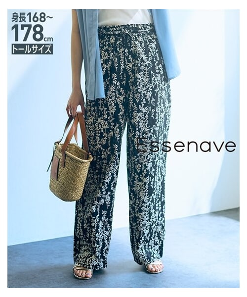 nissen（ニッセン）の「高身長　総柄イージーワイドパンツ　丈長め・トールサイズ　Essenave（パンツ・レディース・ブルー系/黒系・MTT/LTT/LLTT/3LTT/4LTT/5LTT）」の6枚目の写真