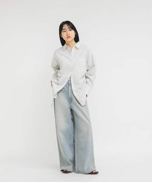 KBF(ケイビーエフ)の「サイドドロストサッカーシャツ(シャツ/ブラウス・レディース・IVO×BLUE/BEIGE×BLK/BLUE×OFF・One)」の8枚目の写真