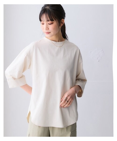 nissen（ニッセン）の「マルチドライ7分袖カットソー裾ラウンドチュニック（水陸両用・接触冷感・UVカット・吸汗速乾）＜大きいサイズ有＞（チュニック・レディース・杢ピーチ/杢マスカット/杢チャコールグレー/杢ビスケット/杢アイスブルー/アイボリー・S/M/L/LL/3L/4L/5L/6L/8L/10L）」の15枚目の写真