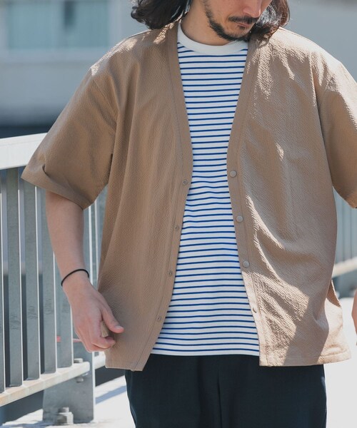 ITEMS URBANRESEARCH(アイテムズ アーバンリサーチ)の「『接触冷感/イージーケア/吸水速乾/撥水/防汚』高機能シアサッカー 半袖カーディガン(楽着シリーズ)(カーディガン/ボレロ・メンズ・BLACK/BEIGE/L.BLUE・M/L)」の14枚目の写真