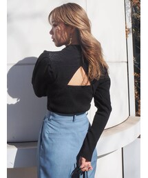 EVRIS | バックオープンパフスリーブニットトップス(ニット/セーター)