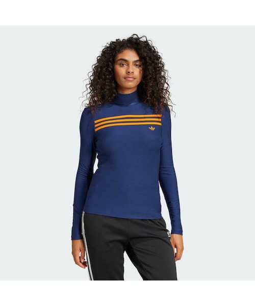 adidas（アディダス）の「70s 長袖スリーストライプスTシャツ（トップス・レディース・オレンジ/ナイトインディゴ/ブルー・J/XS/XS/J/S/J/M/J/L/J/XL/J/2XL/J/3XL/S/M/L/XL/2XL/3XL/5XL）」の2枚目の写真