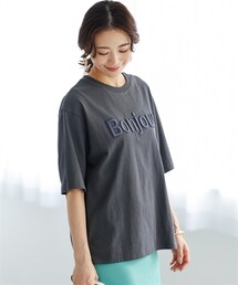 nissen | 大きいサイズ 綿１００％立体ロゴ刺しゅうルーズシルエットこなれTシャツ(Tシャツ/カットソー)