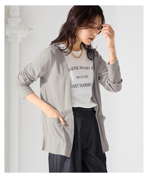 nissen（ニッセン）の「カットソーレギュラー丈カーディガン＜大きいサイズ有＞（カーディガン/ボレロ・レディース・モカブラウン/スモーキーパープル/ボルドー/グレー/黒/オフホワイト/カーキ/ネイビー/フェードブルー・3L/L/LL/4L/5L/6L/8L/10L/S/M）」の4枚目の写真