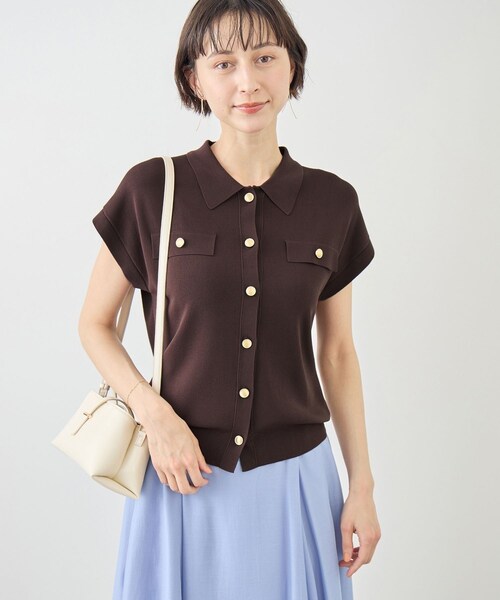 ROPE' PICNIC(ロペピクニック)の「八方映えニット 金ボタンフレンチスリーブポロカラーカーディガン/UVカット・接触冷感・イージーケア(カーディガン/ボレロ・レディース・ブラック/オフホワイト/ブラウン/サックス/ラベンダー・F)」の18枚目の写真