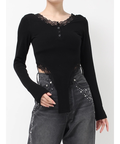 EVRIS（エヴリス）の「フリルドッキングボディースーツ（Tシャツ/カットソー・レディース・グレー/ブラック・F）」の9枚目の写真