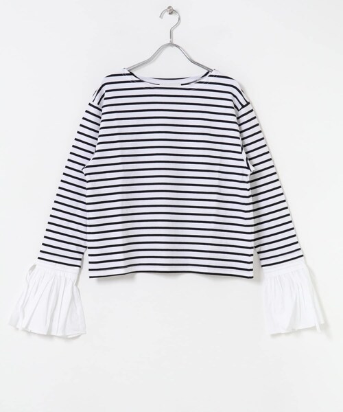 URBAN RESEARCH ROSSO（アーバンリサーチロッソ）の「Mewl　シャツスリーブボーダーTOPS（Tシャツ/カットソー・レディース・OWHITE/BLACK・Free）」の6枚目の写真