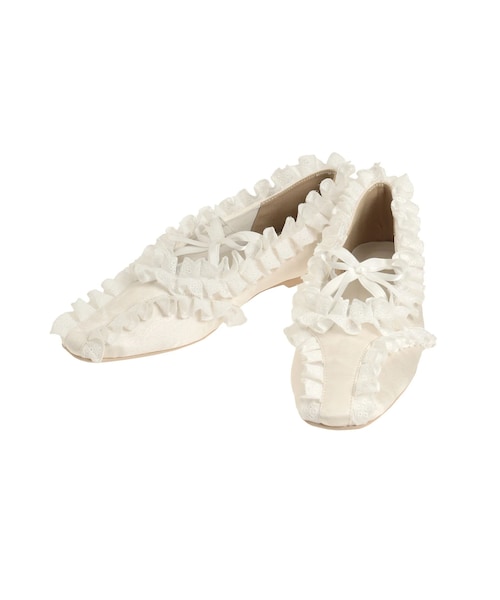 merry jenny（メリージェニー）の「フリルデコラティブバレエシューズ（バレエシューズ・レディース・アイボリー/ブラック/ピンク/オフホワイト・M/L）」の2枚目の写真