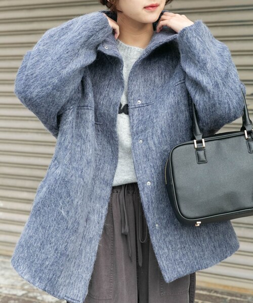 ITEMS URBANRESEARCH（アイテムズ アーバンリサーチ）の「スタンドカラーオーバージャケット（テーラードジャケット・レディース・BLU/CML/GRY・Free）」の21枚目の写真