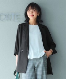nissen | 大きいサイズ リネンライクテーラードジャケット（抗菌防臭テープ付き）(テーラードジャケット)