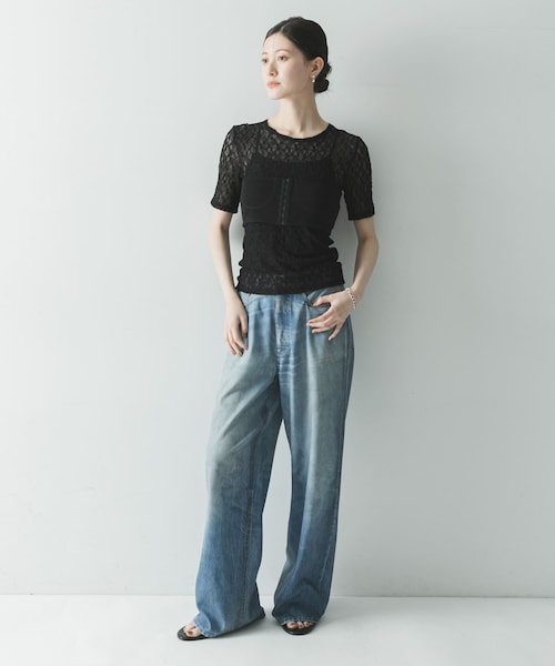 URBAN RESEARCH（アーバンリサーチ）の「ストレッチレースコンパクトTシャツ（Tシャツ/カットソー・レディース・OFF WHITE/BLACK・Free）」の18枚目の写真