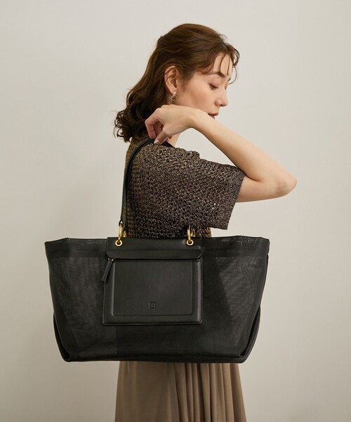 ROPE'(ロペ)の「【A4対応】チュールメッシュダブルハンドルトートバッグ(トートバッグ・レディース・ブラック/オリーブ・F)」の3枚目の写真