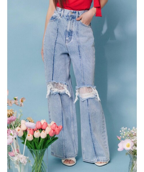 EATME（イートミー）の「ダメージレースデニムパンツ（デニムパンツ・レディース・ブラック/アイスブルー・S/M）」の3枚目の写真