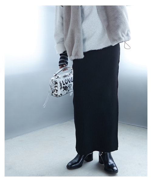 nissen（ニッセン）の「＜大きいサイズ＞ワイドリブロングニットタイトスカート GEVS.（スカート・レディース・ピンク/ブルー/グリーン/チャコール/赤/パープル/黒/オレンジ/イエロー・L/LL/3L/4L/5L/6L/8L/10L/M）」の8枚目の写真