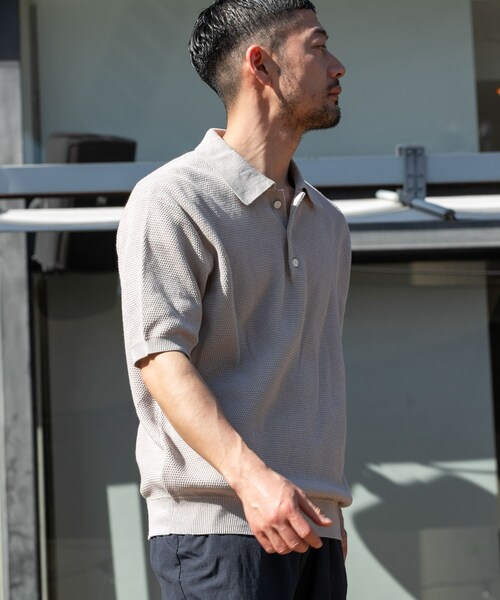 URBAN RESEARCH ROSSO（アーバンリサーチロッソ）の「『WEB限定』変形カノコ半袖ニットポロ（ポロシャツ・メンズ・BLACK/NAVY/KHAKI/LIGHT GRAY・M/L）」の17枚目の写真
